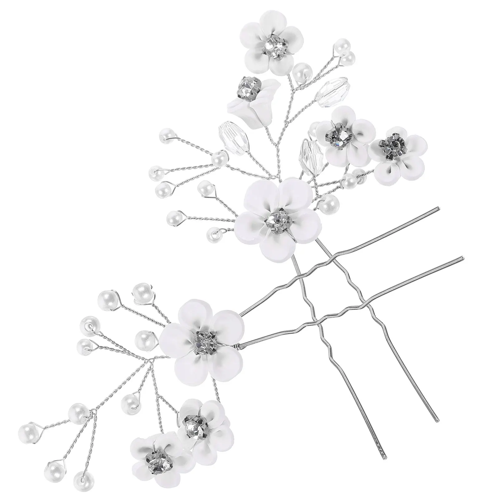 2개입 라인스톤 진주 꽃 머리핀 신부 웨딩 헤어 액세서리 특별한 날을 위한 우아한 신부 머리 장식품 프롬 및