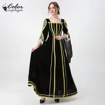 Color Cosplayer Medieval Dress Vintage Black Long Gown Renaissance Ladies Cosplay Cosplay Costume Carnival European Clothing