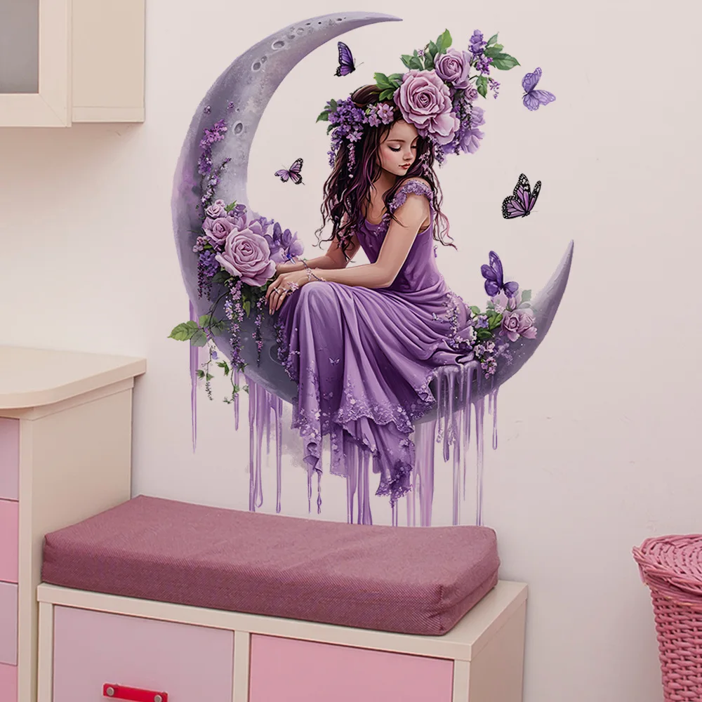 Moon Girl Vinyl Tile Child Wall Sticker For Kids Room Decor Wall Decor ...