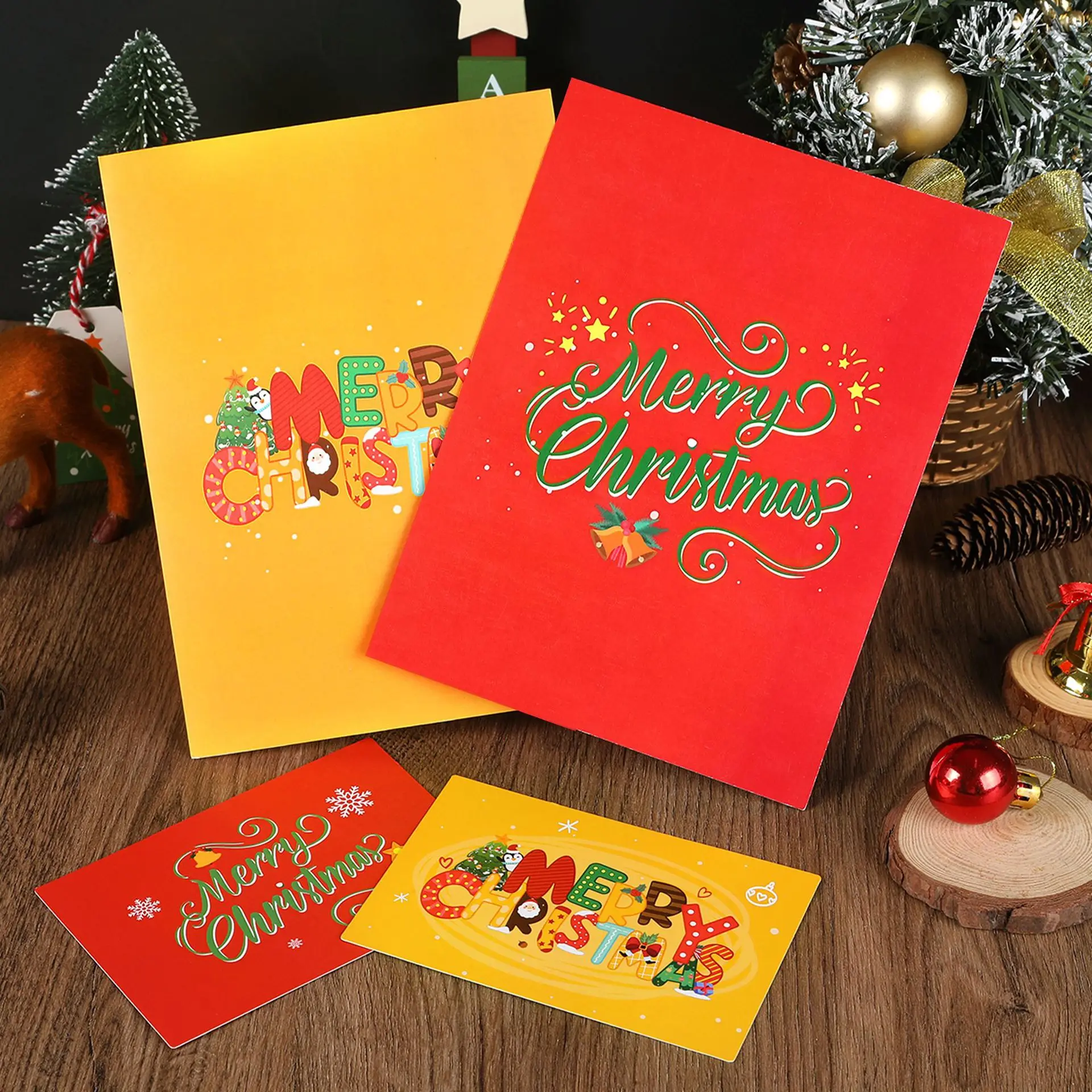 3D Pop Up Greeting Cards with Envelope Merry Christmas Friends Family Blessing Postcard for Navidad New Year Xmas Gifts Card