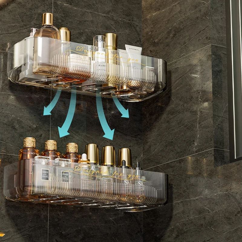 Wall Mounted Shower Shampoo Racks Bathroom Shelf Organizer Non-Drilling Removable Transparent Pet Material Bathroom Storage Rack 6