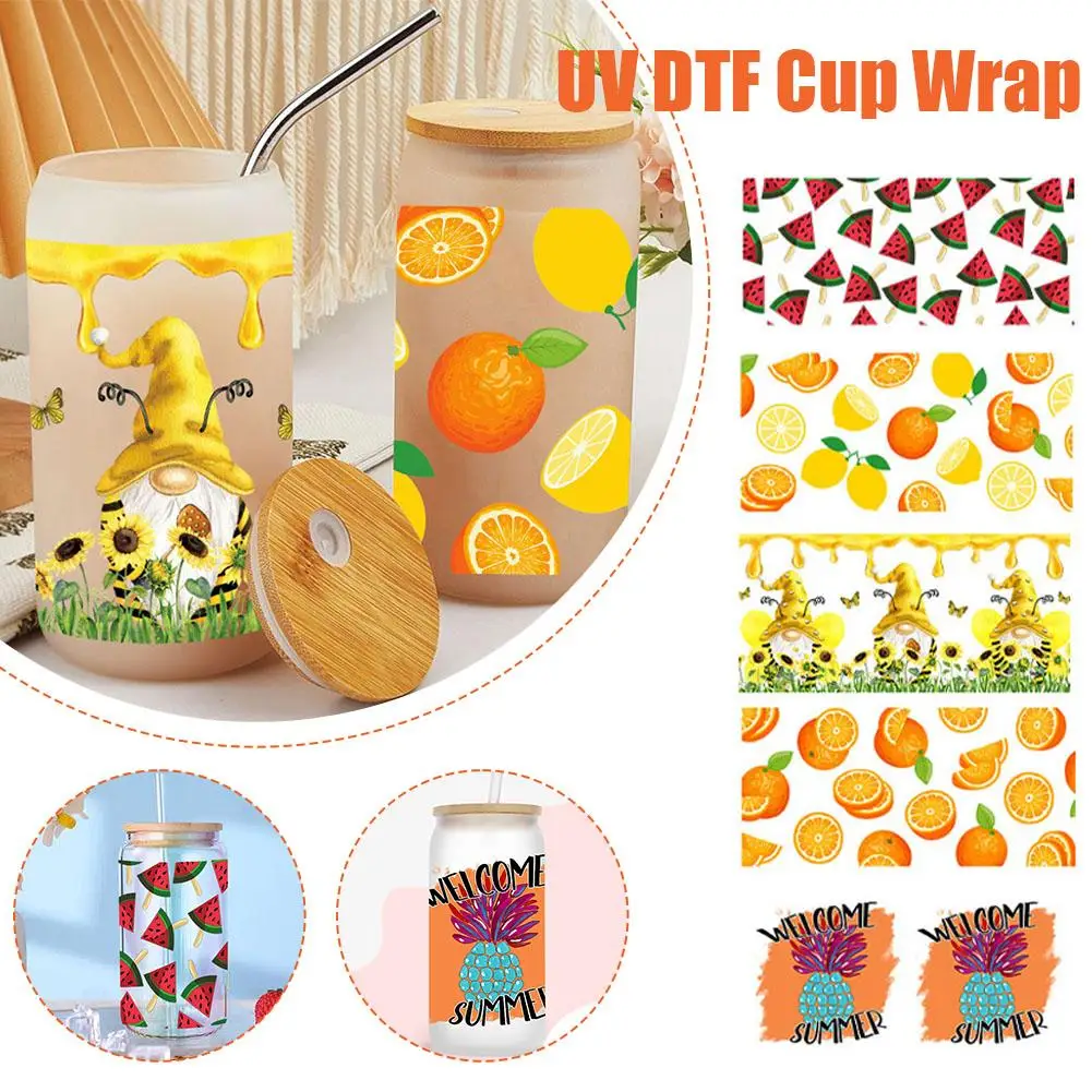 

3D UV DTF Переводные Арбузные апельсиновые наклейки для кофейных чашек Переводные пластыри дизайнерские буквы зеркальная аппликация V7K9