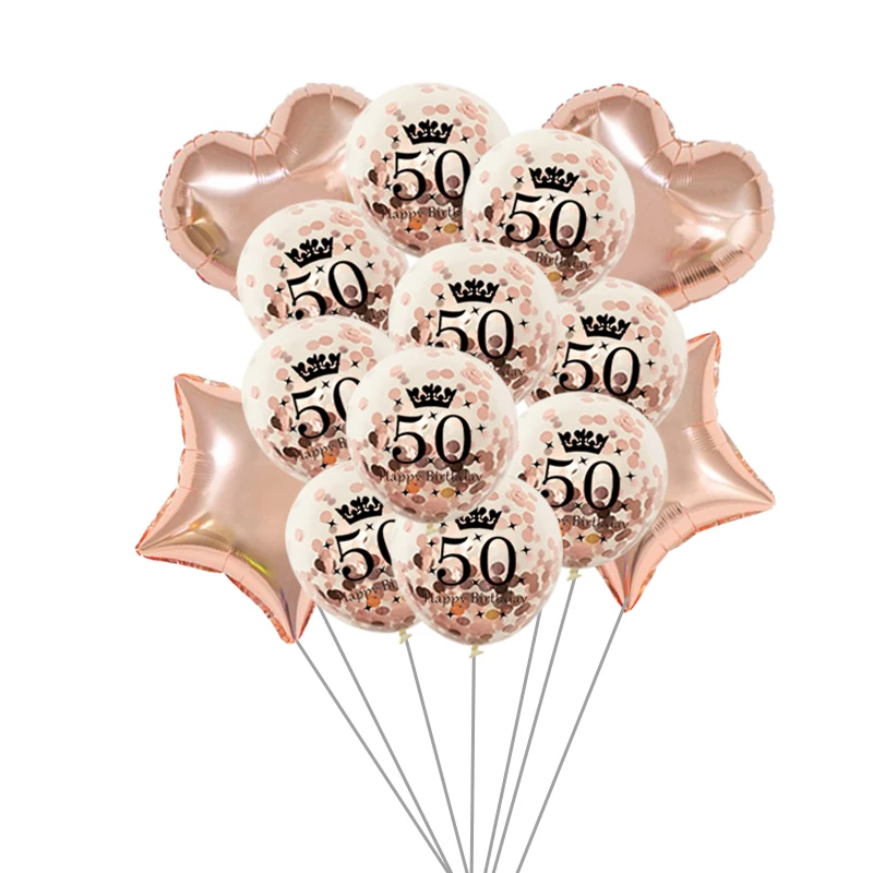14-teiliges Roségold 30 40 50 60 Happy Birthday Latex-Ballonset Herz- und Sternballons Erwachsenen-Geburtstagsparty-Dekoration 30. Geburtstag – Detail 6