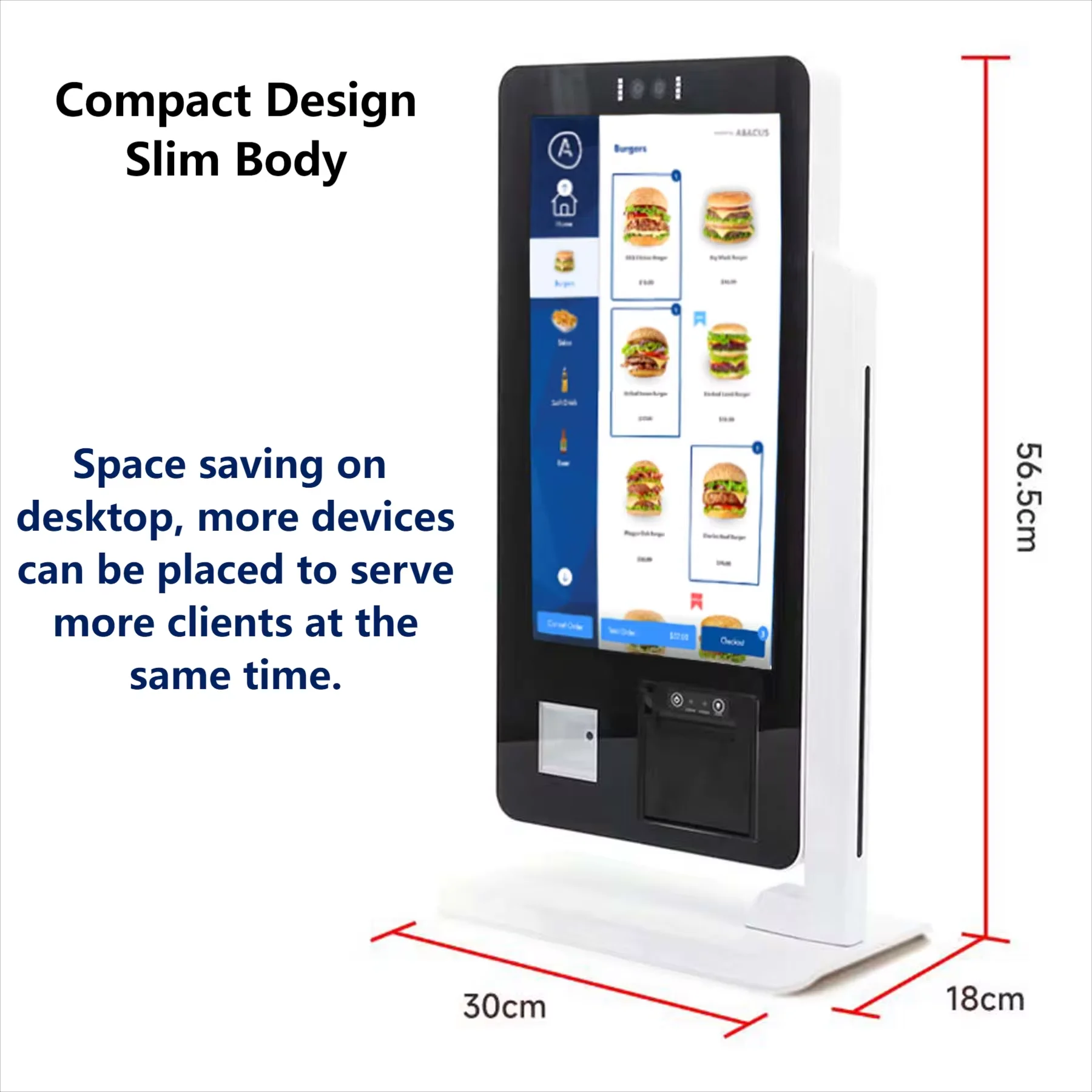Desktop 15.6 Inch Touch Screen Kiosk, Self Ordering Machine with 2D Scanner & 58mmPrinter, Foodcourt Unattended Payment Terminal