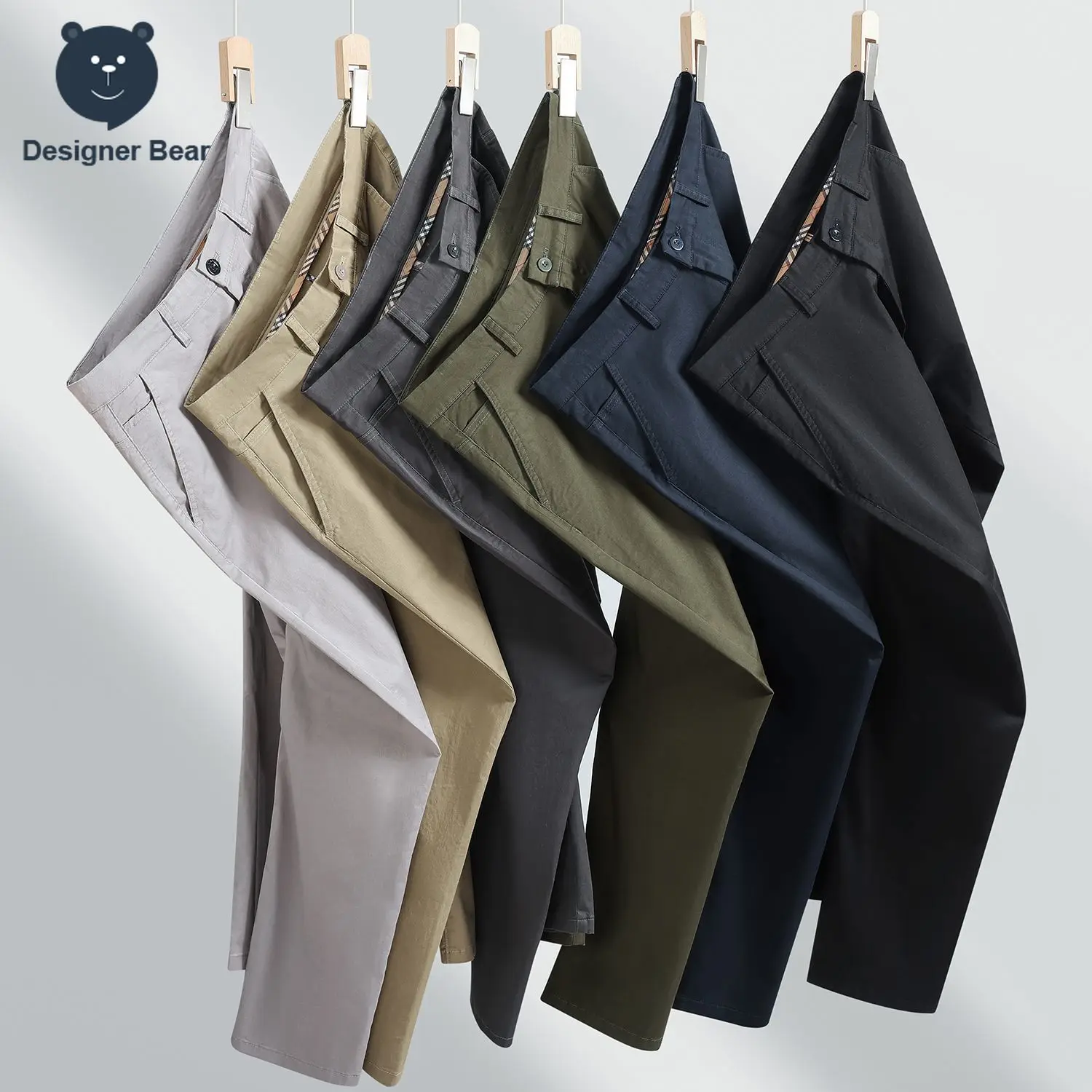 Pantalon décontracté pour homme en coton respirant (97 %) – Collection Printemps-Été – Coupe droite