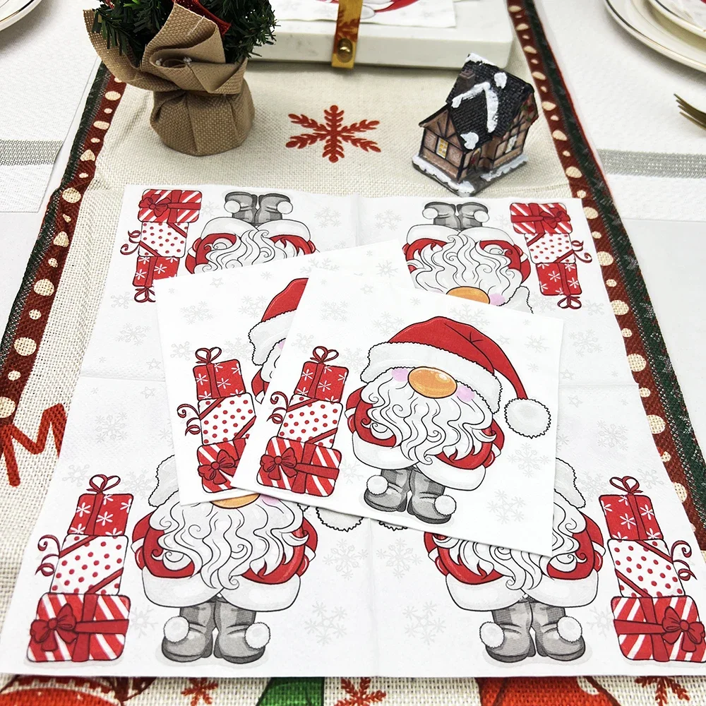 20pcs Merry Christmas Party Napkins Lucky Red Christmas Dinner Table Napkins Paper Safe Fragrant Free Soft Mouth Wiping Tissue