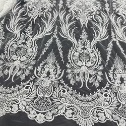 High-Grade Private Custom Wedding Dress Lace Fabric Luxury Rayon Sequins Beads Embroidery