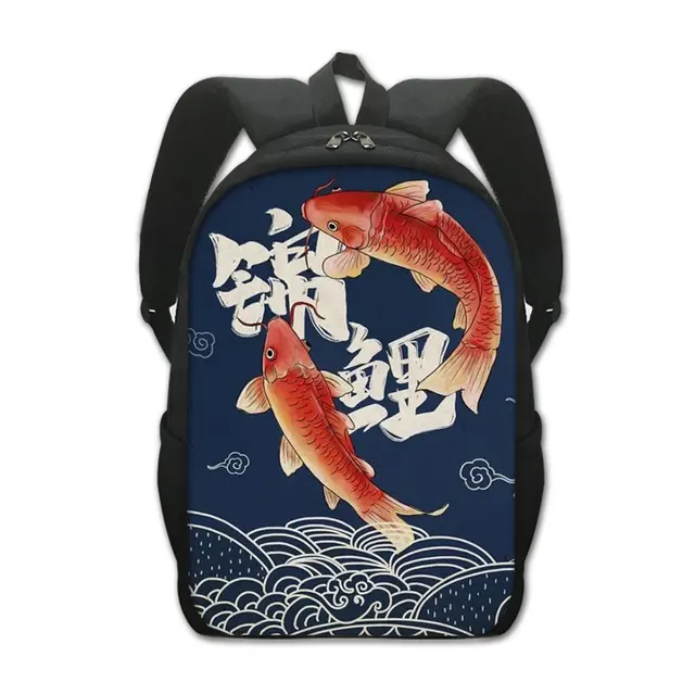 Lively Koi Fish Print Backpack Women Classical School Bag Good