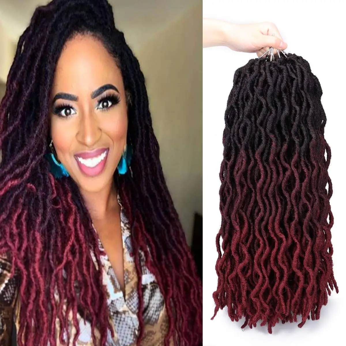 

18 Inch Gypsy Locs Crochet Hair Goddess Locs Crochet Braids Wavy Faux Locs Synthetic Braiding Hair Extension 24 Strands LS18