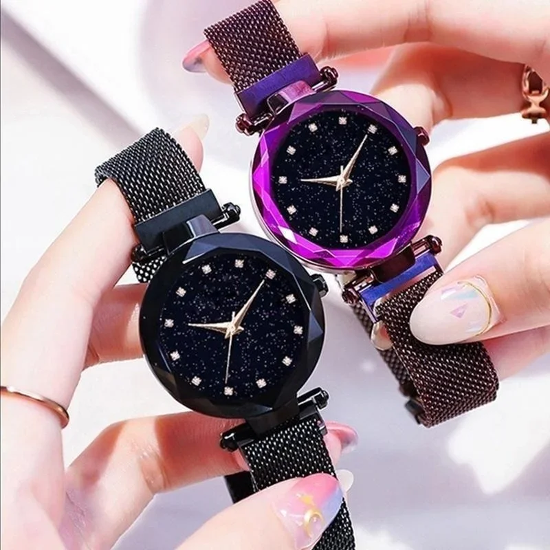 

Luxury Digital Starry Sky Watches Magnet Mesh Belt Band Watch Women's Fashion Dress Wristwatch