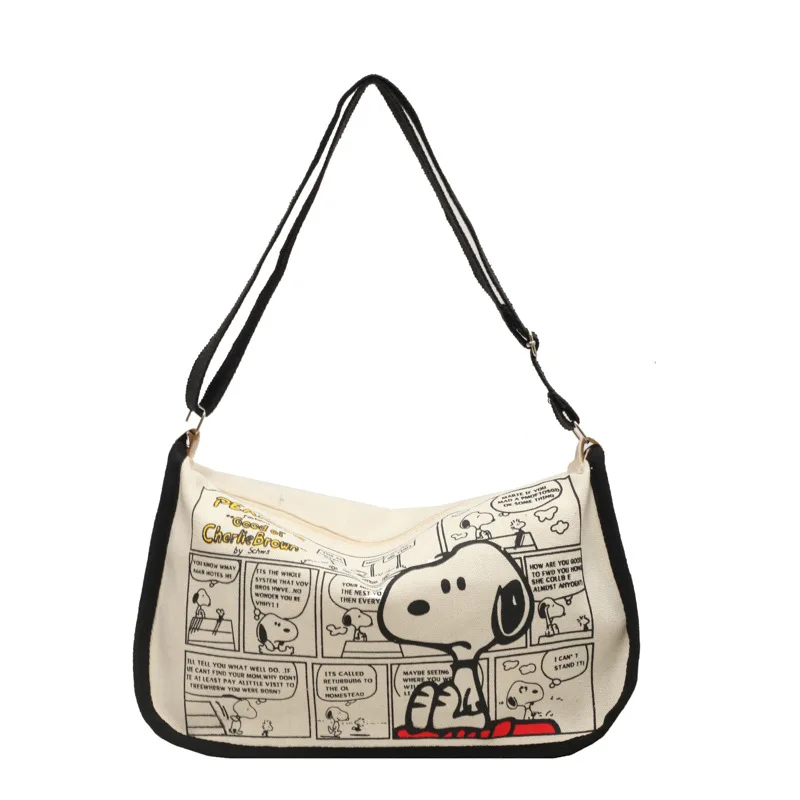 Womens Bag MINISO Snoopy Cartoon Cute Print Canvas Bag Large Capacity One Shoulder Dumpling Bag Women's Crossbody