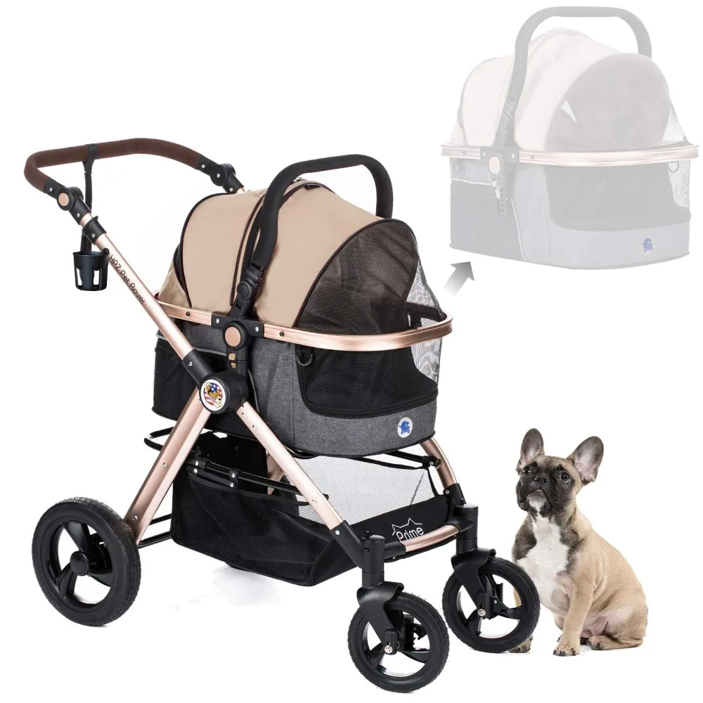Pet Rover Prime 3-in-1 Luxury Dog/Cat Stroller (Travel Carrier +Car Seat +Stroller) with Detach Carrier/Pump-Free Rubber Tires