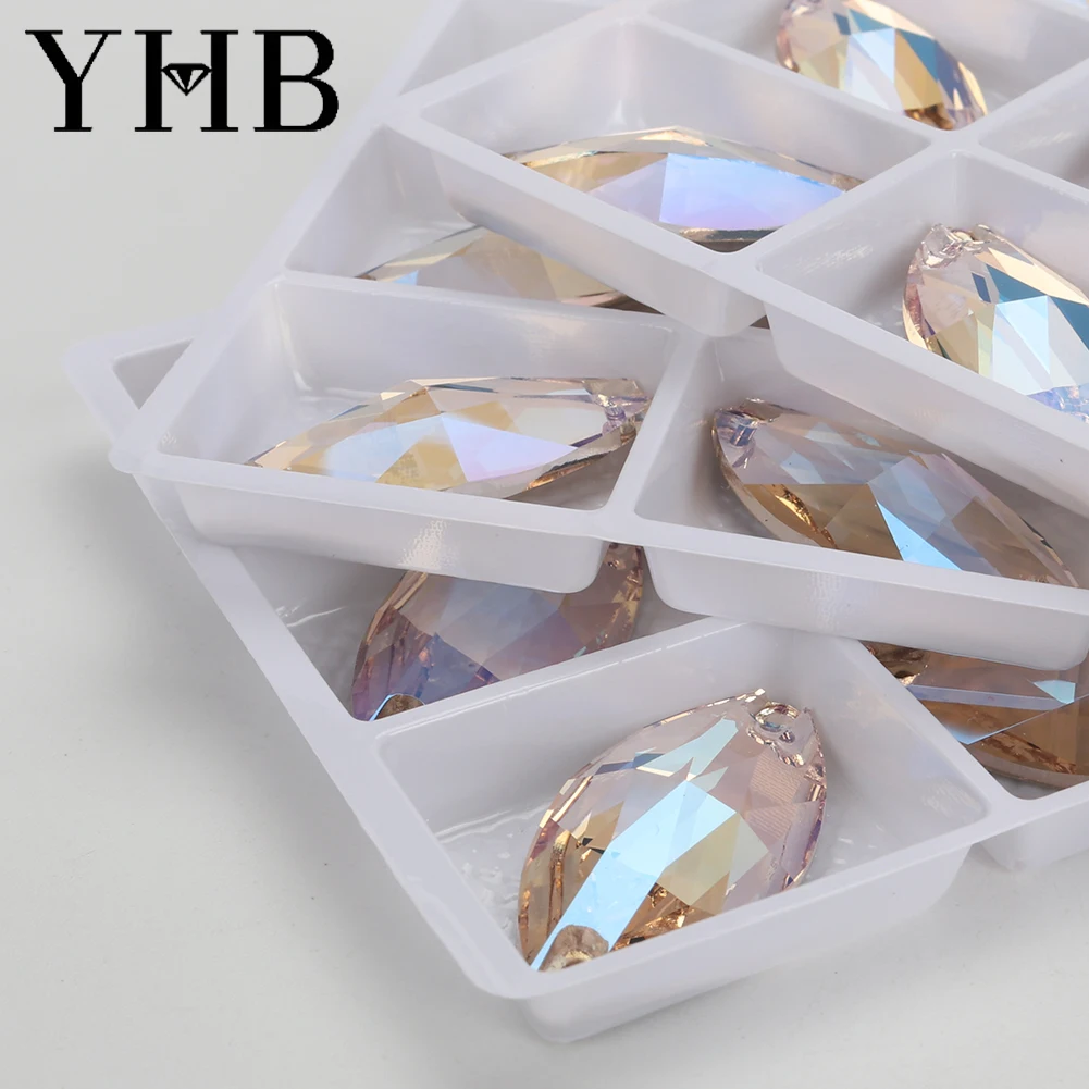 YHB 네베티 문라이트 로즈 라이트 시암 글래스 크리스탈 AB 바느질 스톤 플랫백 의류 가방용 봉제 라인스톤