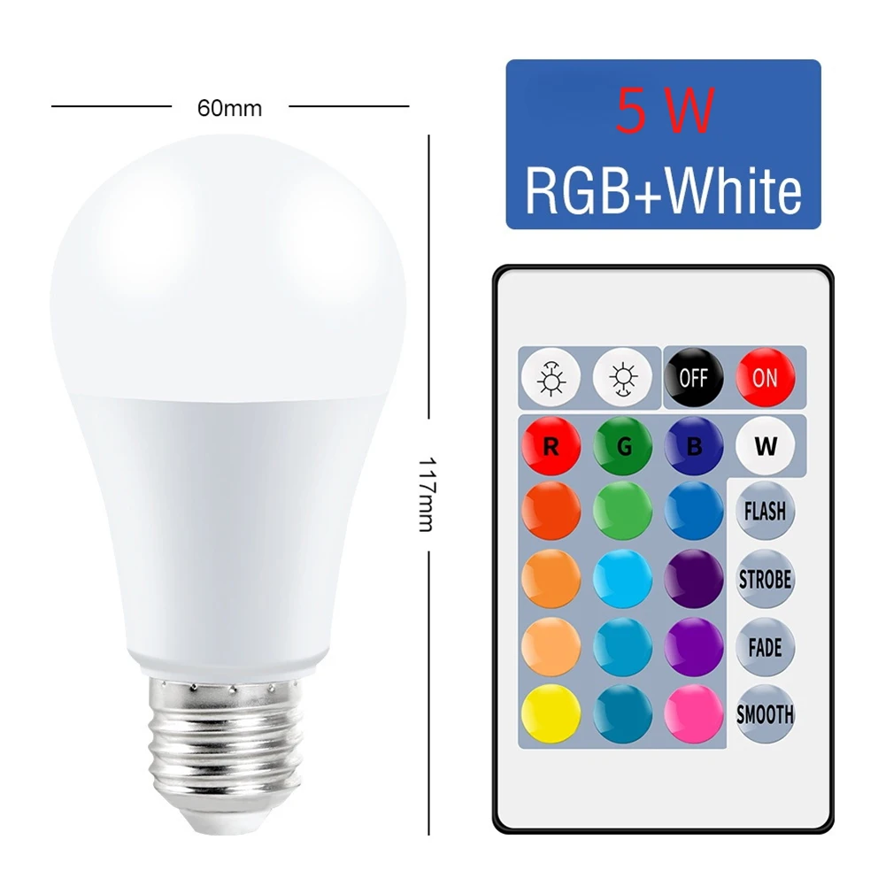리모컨 RGB LED 디밍 스포트라이트 전구, 가정 침실 거실용 무방사선 절전 전구, 5W, 10 W, 15W