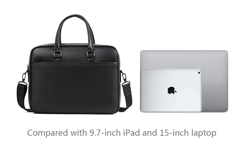 Double Zipper Men Bags Genuine Leather Men Briefcase Bag Business Leather Laptop Bag Shoulder Fashion Office Male Handbag Large