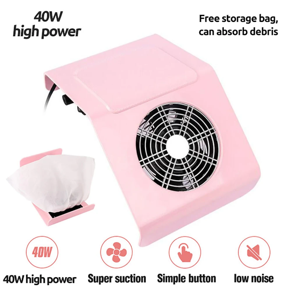 40W Nail Dust Suction Collector Low Noisy Fan Manicure Vacuum Cleaner Machine with 2 Dust