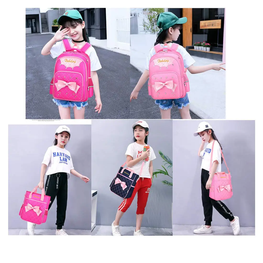 2 In 1 Girls Rolling Backpack Trolley School Bags Pink Bowknot Handbag Carry-on Kids Luggage & Travel Bag Child Mochila Escolar