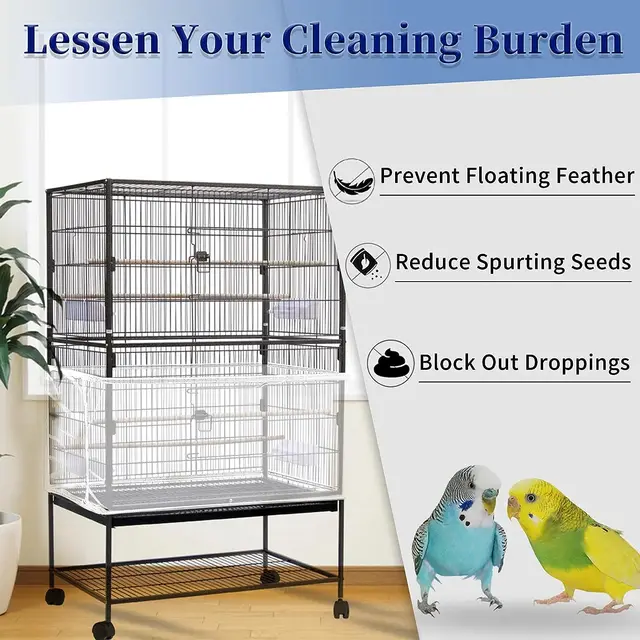 Adjustable Bird Cage Net Cover Birdcage Seed Feather Catcher Soft Skirt Guard Birdcage Nylon Mesh Netting for Round Square Cages 3