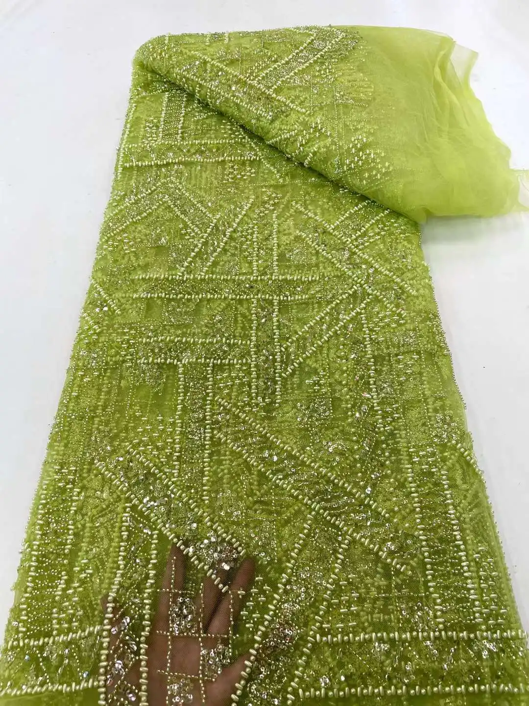 

Luxury Sequence Beads Groom African Lace Fabric 2023 High Quality French Tulle Lace Embroidery With Beads For Party Dress WS88AN