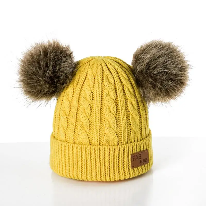 Hot Sale Winter Hat Kid Cap Children Double Pompom Winter Hat  Cute Knitted Hat For Girls Boys Casual Girls Hat Baby Beanie Cap