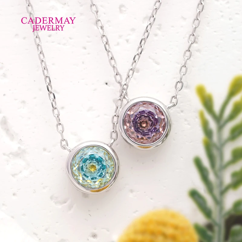 In Stock Certificat S925 Silver Pendant 6mm Round Magic Purple Gemstones Bezel Setting Solitaire Pendant Necklace For Women Gift