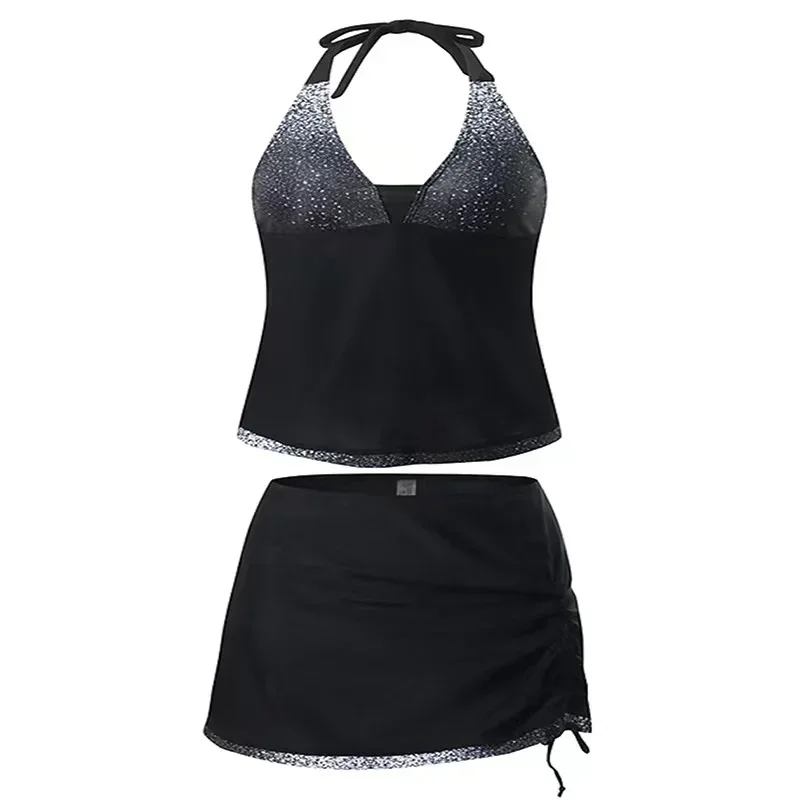 Plus Size Feather Halter V Neck Women Tankini Swimsuit 2025