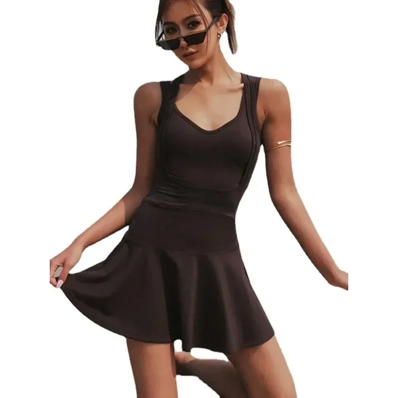 Dress Short Running Tennis Skirt Fake Two-piece One-piece Beautiful Back Yoga Suit Sports Fitness Suit Summer Women Tennisdress