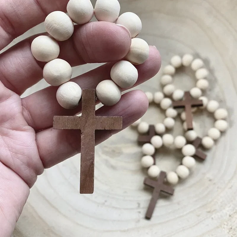 Croix En Bois Chapelet Catholique Avec Sac De Fil Première