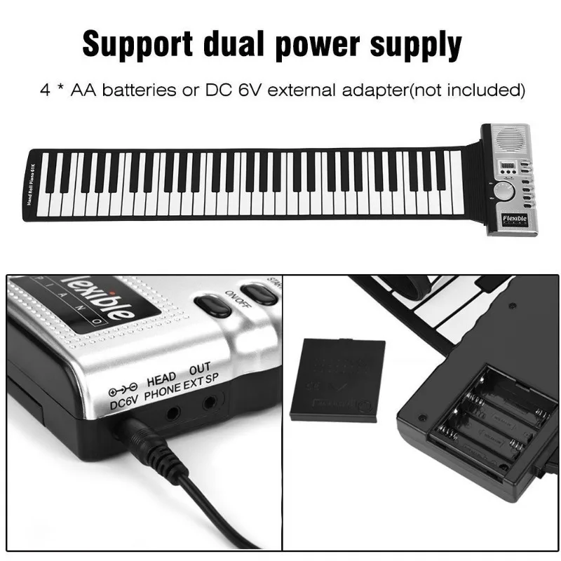 Description Picture 3 of itemEnglish 61 Key Hand-rolled Piano Built-in Speaker Silicone Folding Adult Electronic Organ Beginner Keyboard Musical Instruments