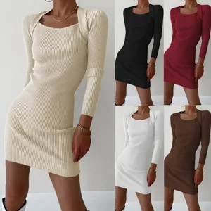 Fashion women's dress autumn new sexy wrap arm slim slimming split end knitted dress