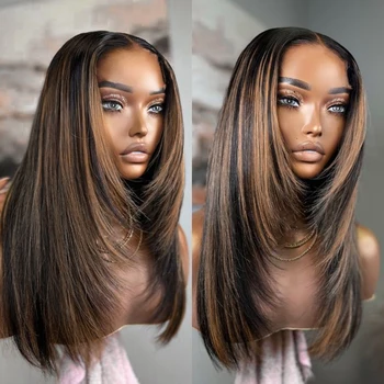 H30 Capelli a strati Wear and Go 6x6 Chiusura in pizzo Parrucca senza colla Capelli misti non 100% capelli umani Parrucca in pizzo pre pizzicata senza colla