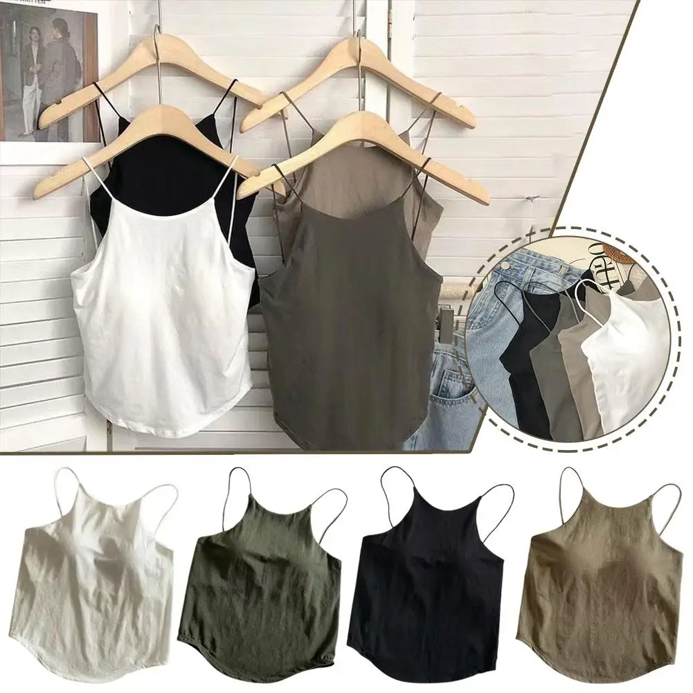 

New Summer Camisole Slim Vest Sexy Women Sleeveless Chest Color Bralette Tops Pad Female Tank Solid With Bra Tops Vest L0C5