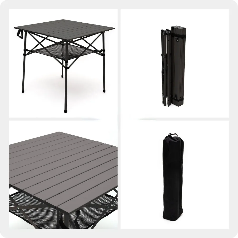 SUNNYFEEL Outdoor Folding Table | Lightweight Compact Aluminum Camping Table, Roll Up Top 4 People Portable Camp Square Tables