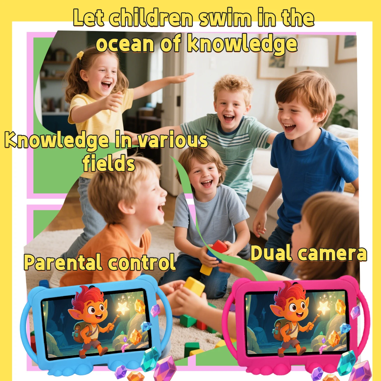 어린이 태블릿 7.0 인치 쿼드 코어 듀얼 카메라 안드로이드 학습 교육 게임 태블릿 어린이 선물