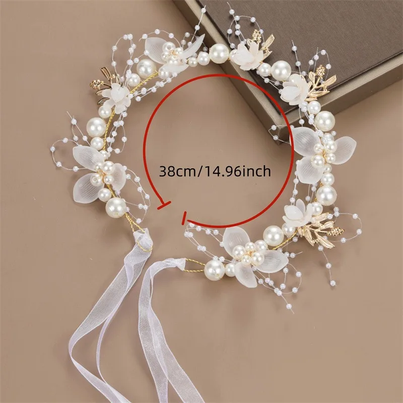 Elegant Girls Headband Imitated Pearl Hair Headdress Baby GirlsFlower Wreath Bride Garland Head Hoop Wedding Headbands Hair 3