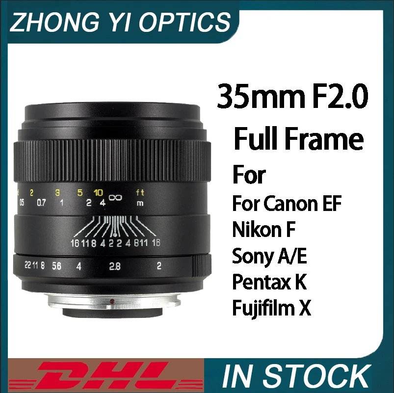 Zhongyi Obiettivo Per Fotocamera F2.0 Da 35Mm Obiettivo Grandangolare A Telaio Completo Per Fotocamere Canon Ef Nikon F Sony A/E Pentax K Fujifilm X M