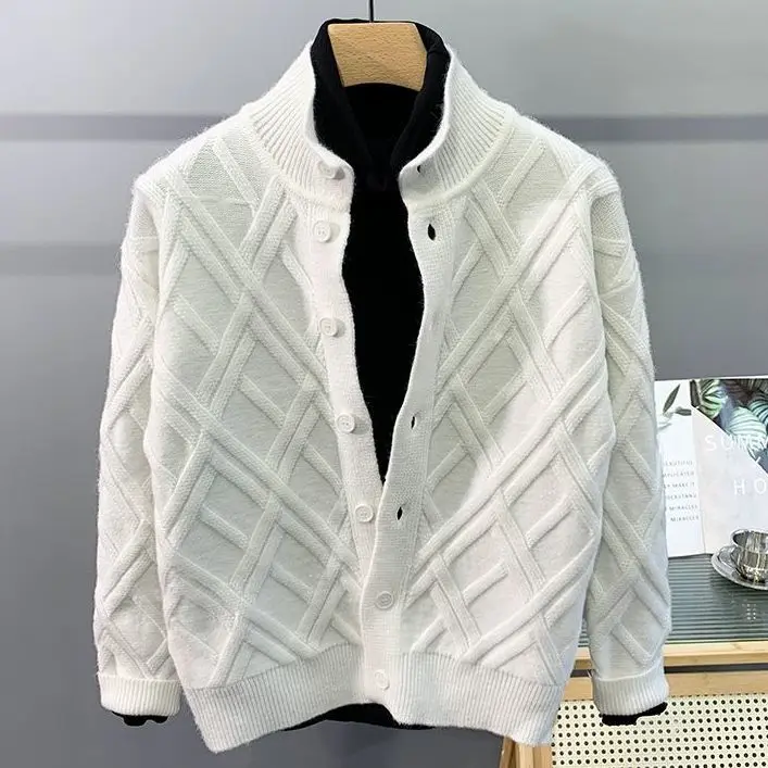 thumbnail image 1 of Suéteres de punto verdes para hombre, ropa de cuello alto negra, cárdigan de cuello alto, tendencia 2024, estilo coreano, camiseta de otoño AX, 1 of 5