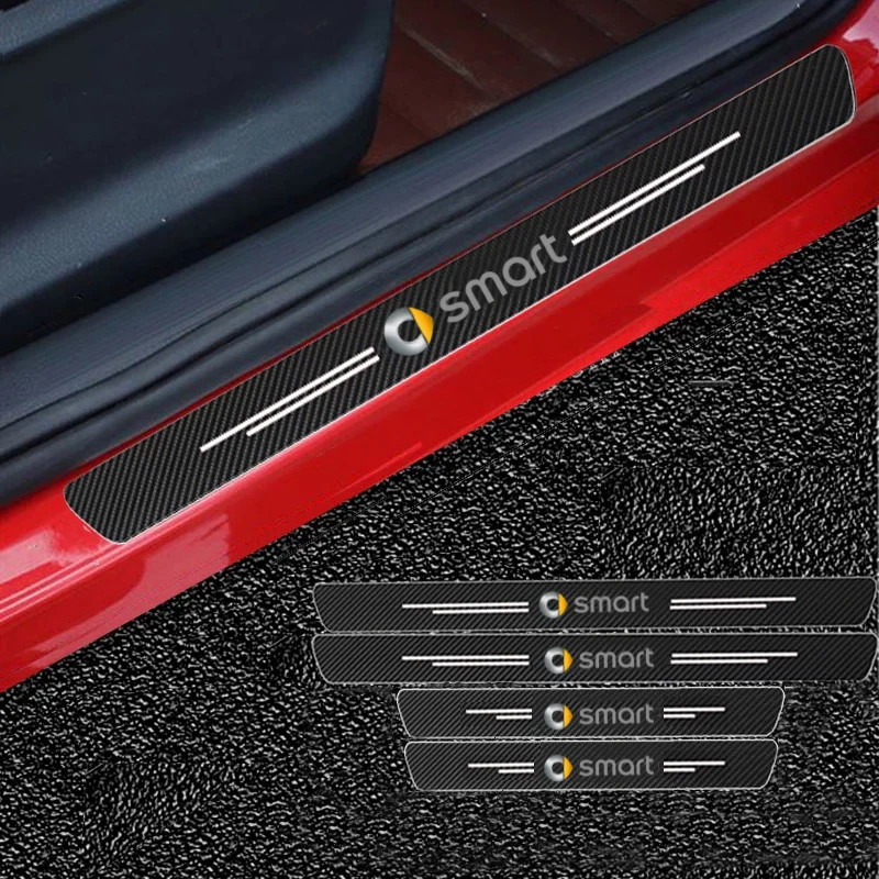 

4PCS For Smart Eq Fortwo Forfour 453 451 452 450 454 Roadster Auto Accessories Car Door Sill Scuff Plate Carbon Fiber Stickers