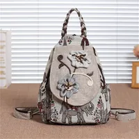 Ethnic Stye Womens Backpacks Double Layer Canvas Clothe Bags Lightweight Embroidery Print Travel Backpacks For Friends Gift 1