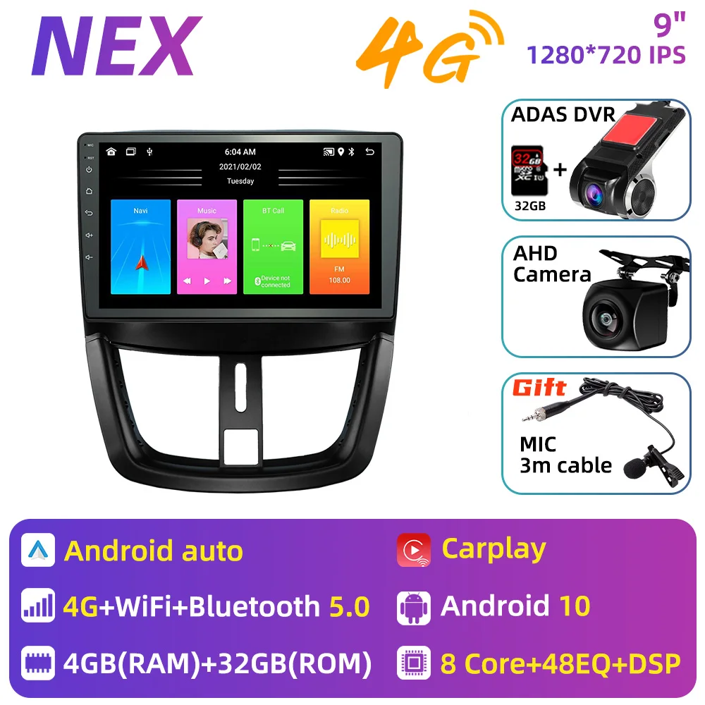Radio de coche para Peugeot 207 207CC 2006 - 2015 2 Din Android Estéreo de coche Navegación GPS Reproductor de audio multimedia Carplay Autoradio