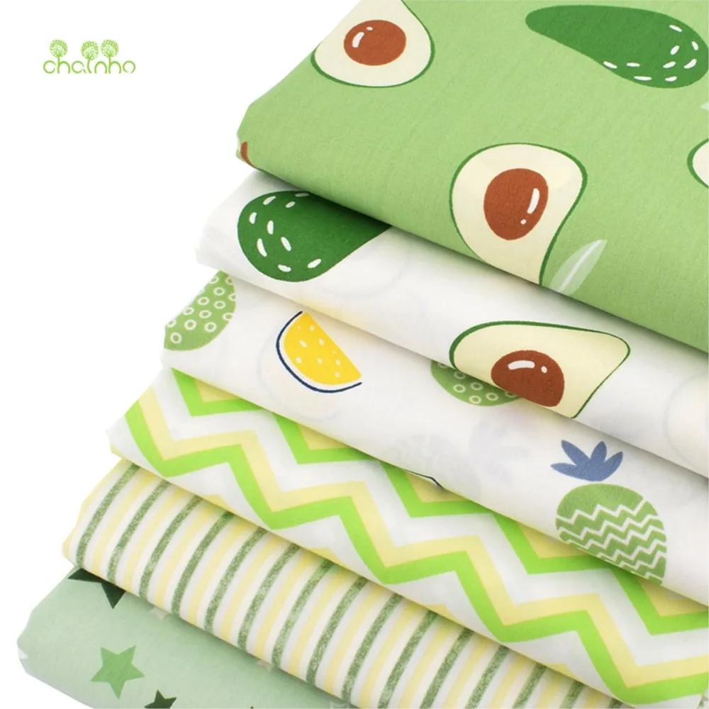 Chainho,Print Twill Weave Cotton Fabric,DIY Sewing Quilting Material,Patchwork Cloth,Green Series,6 Designs,2 Sizes,15C69