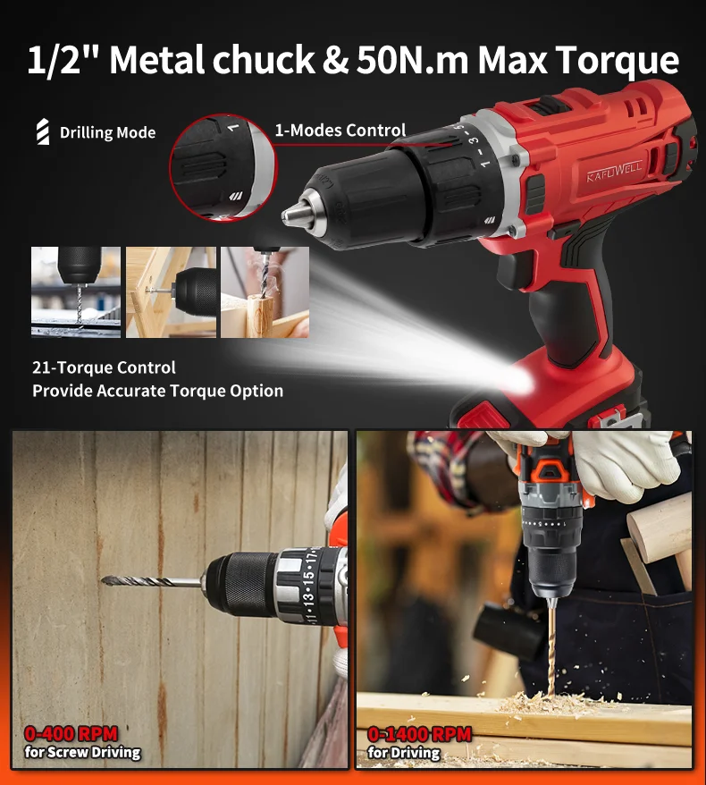 KAFUWELL P0002B-Y-1 Hot Selling Model 20v One Battery Run To All Tools Professional Cordless Power Tools Combo Set Kit