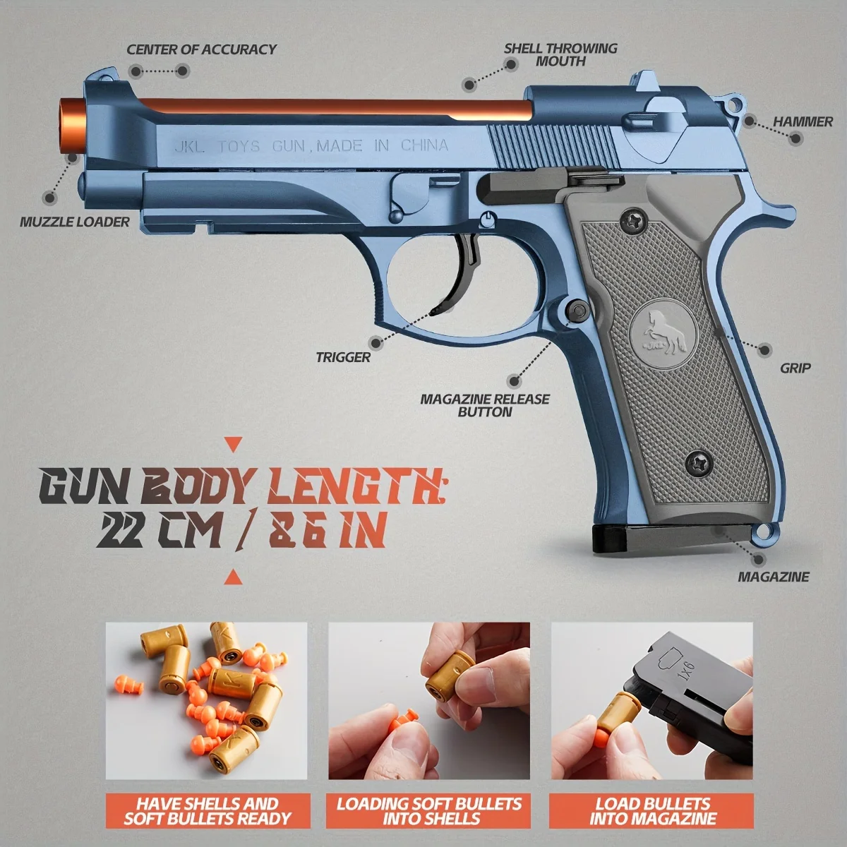 Toy Gun, Soft Bullet Toys Gun for Boys, Toy Foam Blaster, Empty Shell Ejecting Toy Gun Pistol, Christmas Birthday Gifts 5