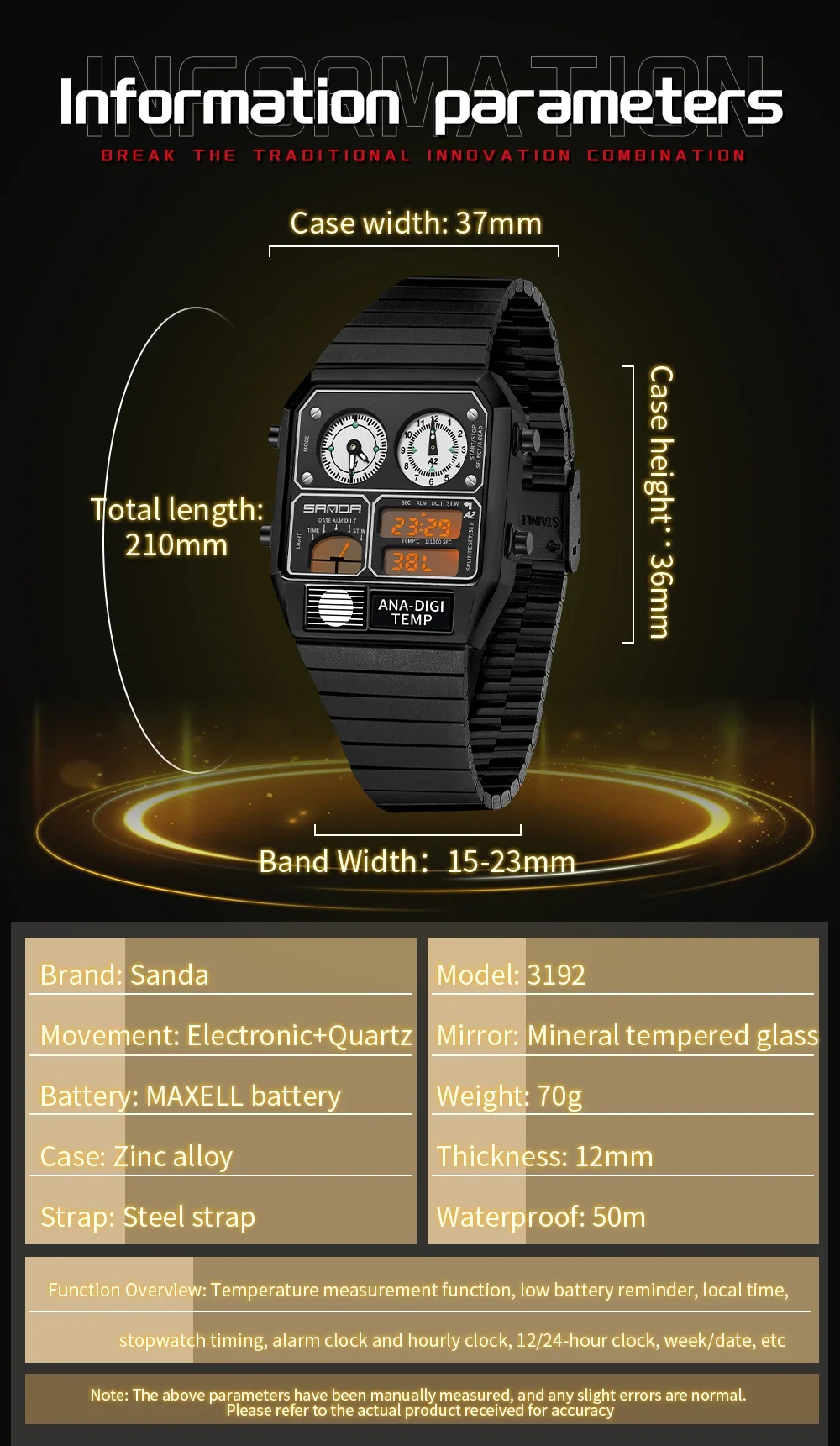 SANDA Top Men's Youth Casual Square Electronic Watch Multi