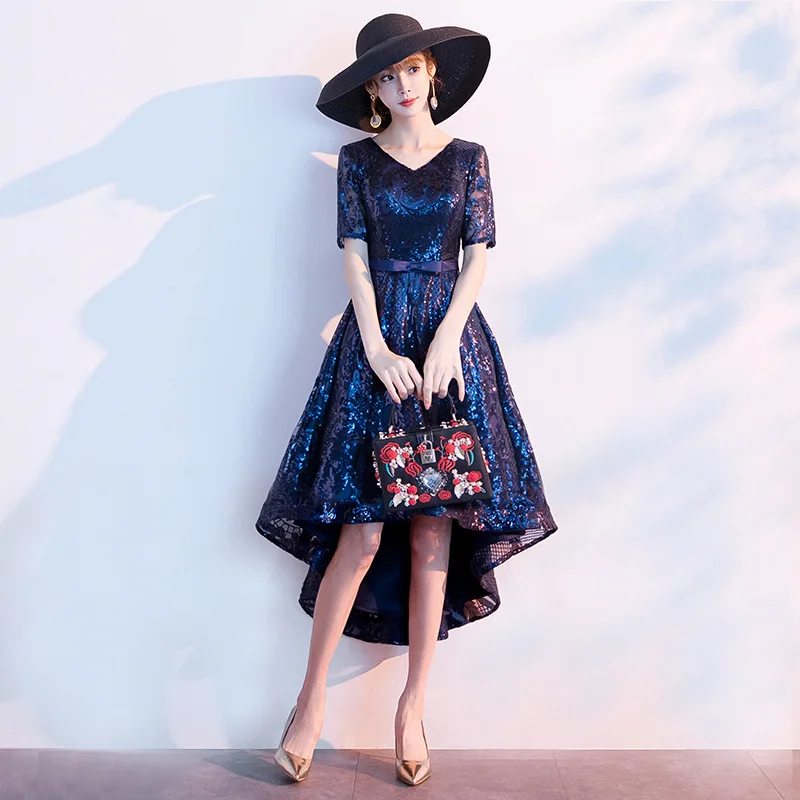 

Elegant Evening Dresses Black Blue Red 2023 With Sequined V-Neck wedding party dress Luxury Arabian Short dresses for prom