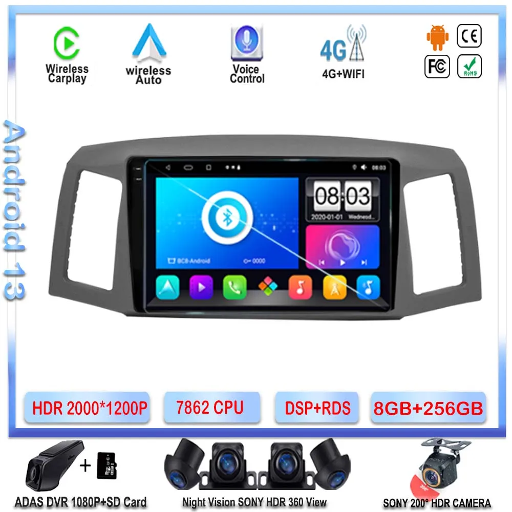 

7862 процессор Android 13 для JEEP Grand Cherokee 2004-2007 LHD Carplay Стерео GPS навигация мультимедийный плеер 2din головное устройство BT