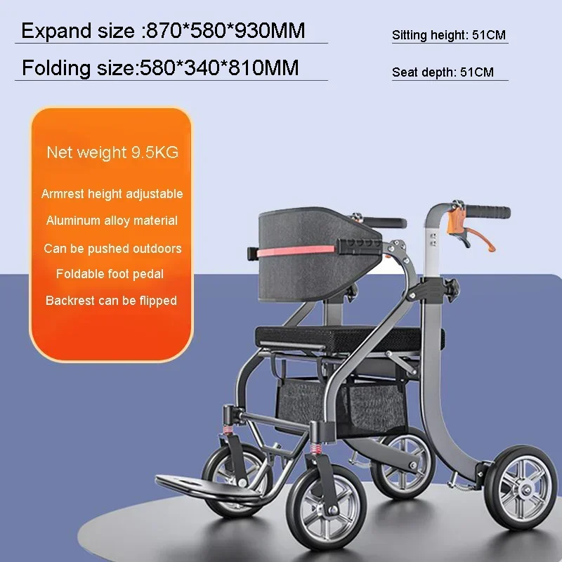 Handicapped Scooter for Elderly Rehabilitation Walking Aid Walker Rollator with Shopping Trolley 3