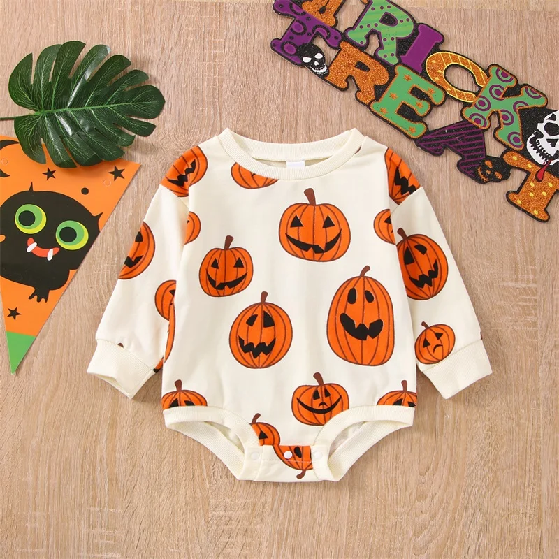 BabyHalloweenOutfitBoyGirlPumpkinPatchSweatshirtRomperSweaterShirtCuteHalloween