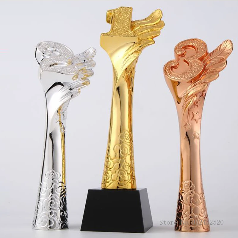 

Customized Resin Trophy Awards Gold Silver Copper 123 Numbers Excellent Souvenirs Home Decor Crafts Lettering Crystal Base Medal