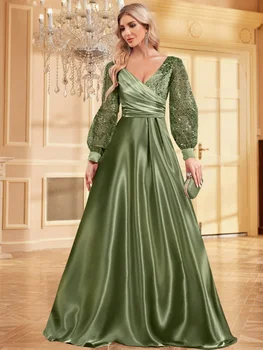 فستان سهرة فاخر أزرق على شكل حرف v ترتر 2024 أنيق للنساء فستان ماكسي للحفلات كم طويل فستان كوكتيل فستان حفلات 3